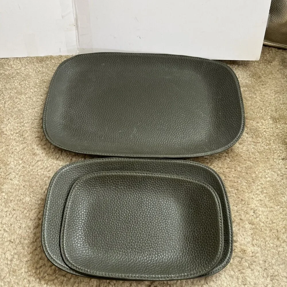 Mens Leather Valet Tray Set Gray 3 pieces travel work business desk organization